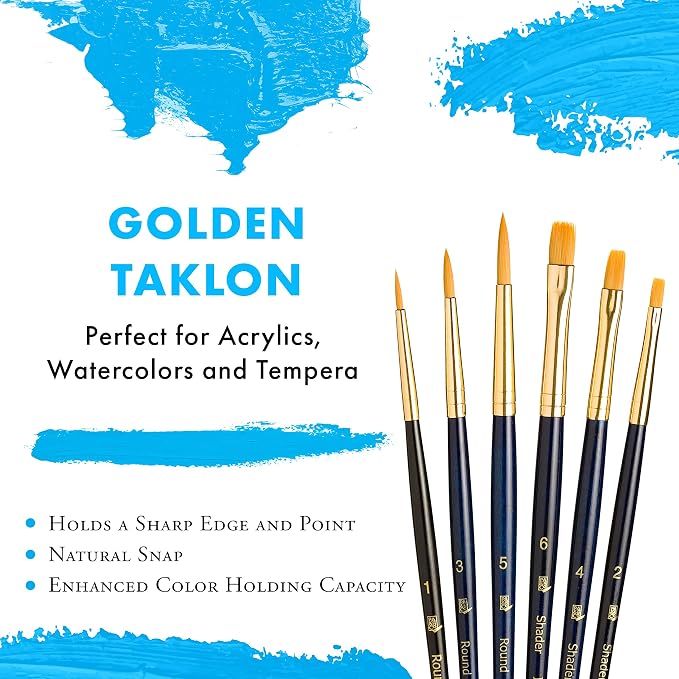 Princeton Real Value, Series 9100, Paint Brush Sets for Acrylic, Oil & Watercolor Painting, Syn-Gold Taklon (Rnd 1, 3, 5, Shader 2, 4, 6)