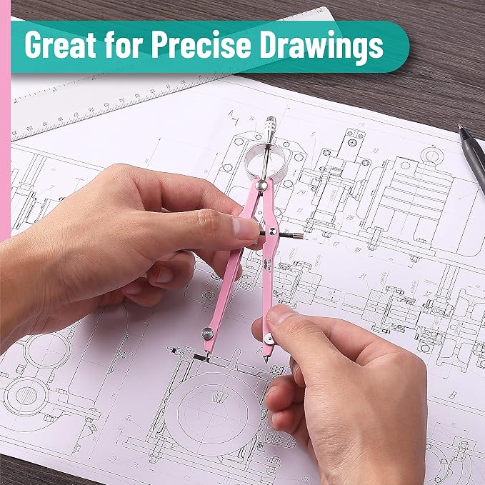 Mr. Pen- Professional Compass for Geometry, Extra Lead | Metal Compass Drawing Tool for Students, Drafting and Engineering, Technical Drawings, Circles and Geometry Projects
