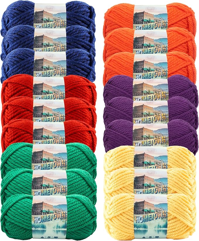 Lion Brand Yarn, Hometown Super Bulky Yarn, Rainbow Pack, 18 Skeins