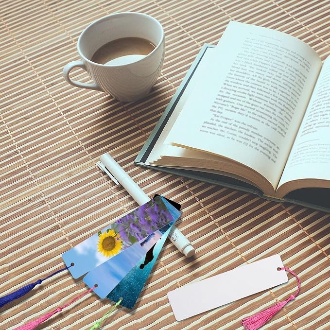GEKIXUTP 120 Pcs Sublimation Bookmark Blank Heat Transfer Aluminum Metal Bookmarks Bulk DIY Bookmarks with Hole and Colorful Tassels for Crafts,Personalized Tassels Blank Bookmarks, White