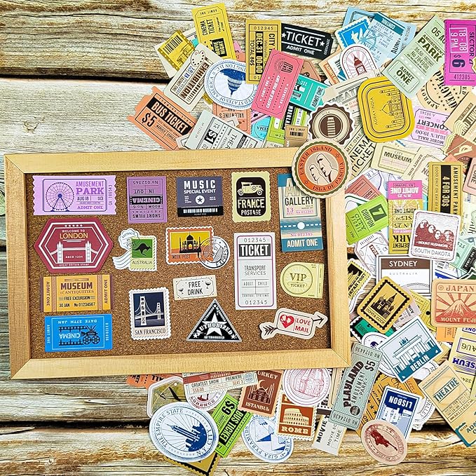 Prstincol 300 Pcs Vintage Travel Stickers Ticket Stickers for Journaling,Luggage Sticker Stub Vintage Sticker for Junk Journal Crafts Laptop Water Bottle Album Scrapbook