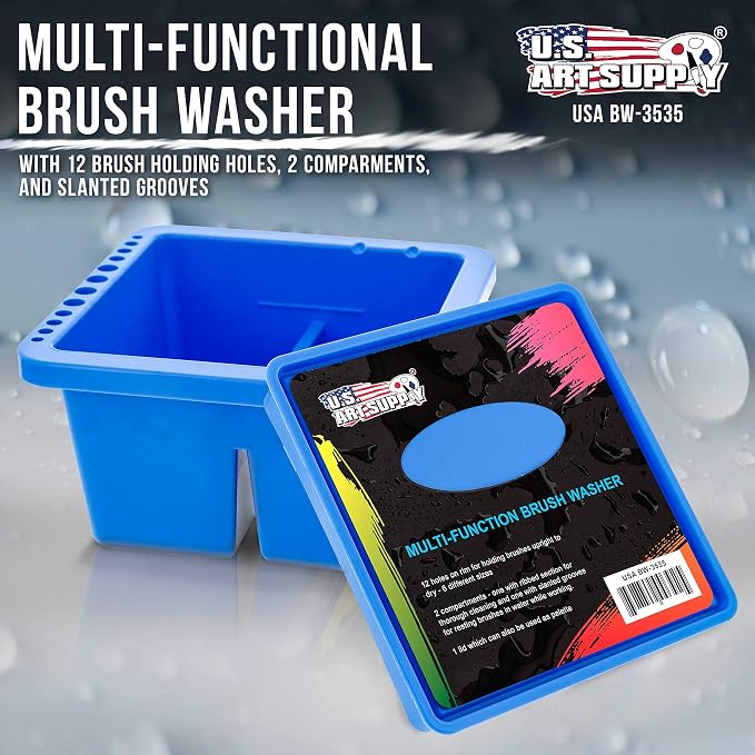 U.S. Art Supply 12-Hole Multi-Function Plastic Paint Brush Cleaner Set