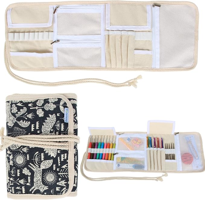 Teamoy Crochet Hook Case Organizer, Crochet Hook Roll Bag, Animal World