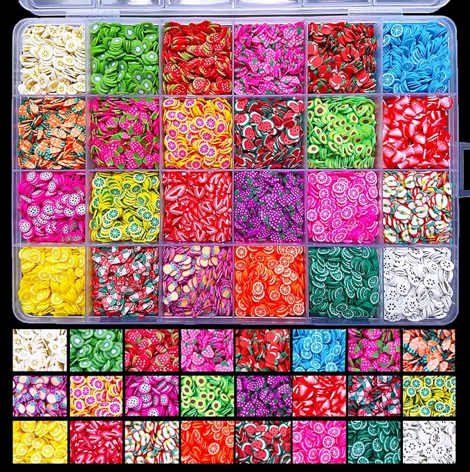14800Pcs Fruit Nail Art Slices Polymer Fruit Slice 3D Polymer Slices Polymer Clay Slice Colorful Making Supplies for DIY Crafts Nail Art, and Cellphone Decorations(24 Styles)