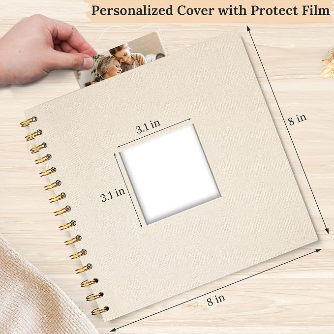 8"x8" Scrapbook Photo Album Linen Cover 20 Sheets 40 Pages White Paper | Beige Hardcover Kraft White Pages Memory Book, for Travel Wedding Guest Book Christmas Baby Shower Fits 4x6 & Instant Photos