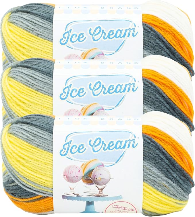Lion Brand Yarn, Ice Cream Crochet Yarn, Tiger Tail, Multicolor, 3 Pack