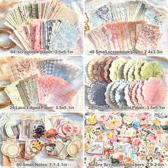 400 Pcs Floral Scrapbook Paper & Stickers, 4 Packs Scrapbook Supplies Kit, Junk Journal Scrapbooking Paper for Journaling, Scrapbooking Embellishments, Planner, Card Making