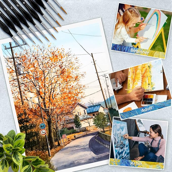 10PC Miniature Paint Brush for Fine Detailing,Small Painting Brushes Set for Art, Crafts, Acrylic, Watercolor, Oil, Model, Face, 40k & Paint by Number, Figurine (Black) (Pack of 3)