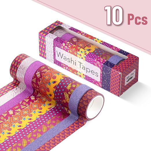 Mr. Pen- Washi Tape Set, 10 Rolls, 15mm Wide, 5 Yards/Roll | Gold Foil Washi Tape for Scrapbook, Arts, Crafts, Journals and Planners, Summer Fiesta Design