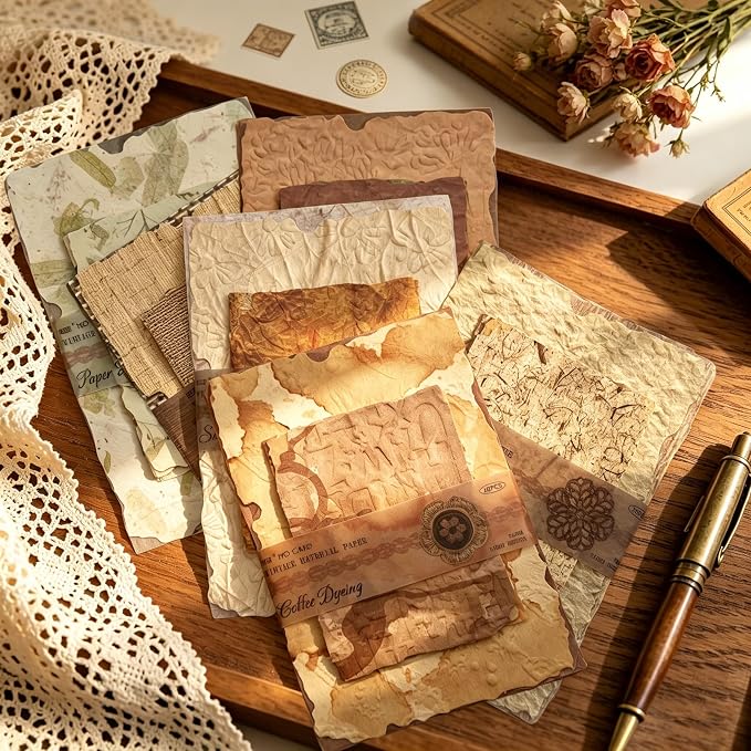 168Pcs Vintage Scrapbook Supplies Kit Textured Rice Paper for Junk Journal
