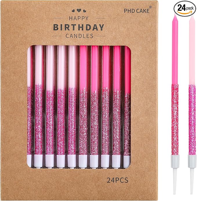 PHD CAKE Pink Glitter Birthday Candles, Cake Candles, Birthday Parties, Wedding Decorations, Party Candles