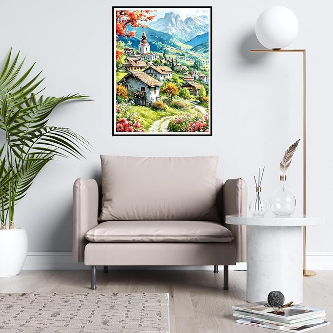 Ycydilirab Landscape Diamond Painting for Adults-5D Diamond Painting,European Town DIY Gem Painting Perfect for Relaxation and Home Wall Decor 12x16inch