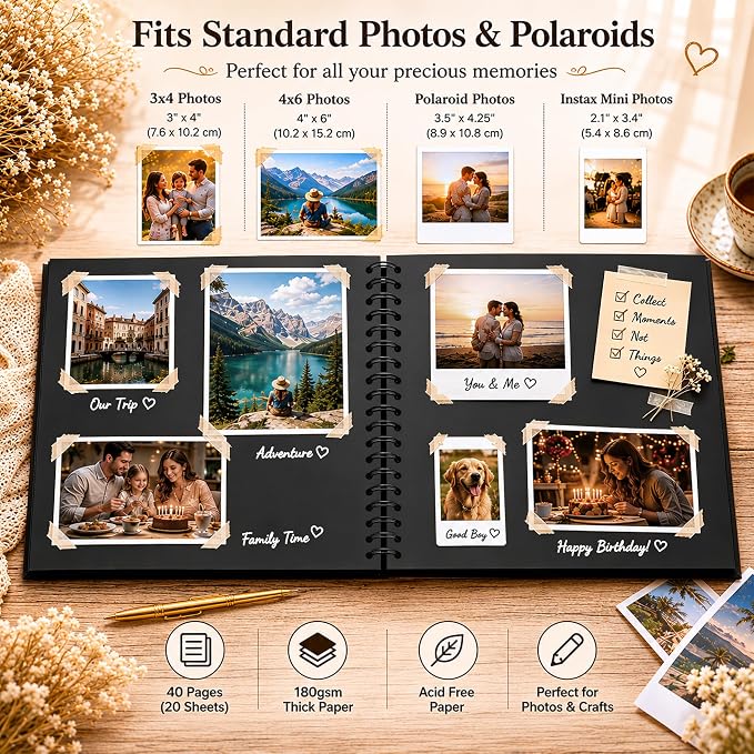10x10 Inch DIY Scrapbook Album 40 Pages (20 Sheets), Hardcover Kraft Paper