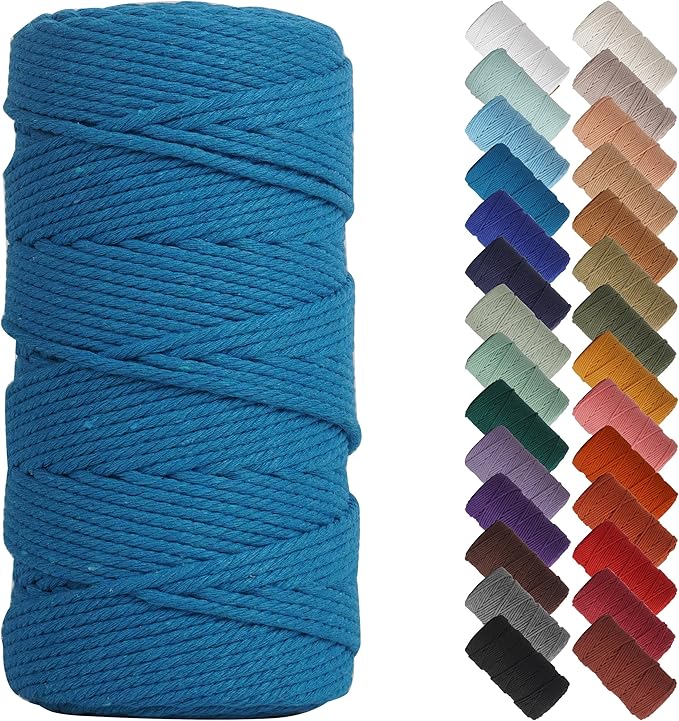 NOANTA Lake Blue Macrame Cord 3mm x 220yards, Cotton Rope Macrame Yarn | Macrame Rope Supplies, 3 Strand Twisted Cotton Yarn String, Cotton Cord for Wall Hanging, Plant Hangers, Crafts, Knitting