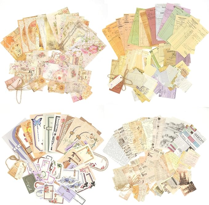 Scrapbook Paper, 400 sheets of journaling supplies for Vintage Crafts Planner Bullet Junk Journal Supplies Mixed Media Collage Card Album Embellishments