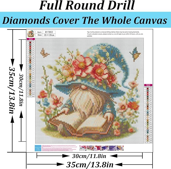Gnome Diamond Art Kits for Adults,Wildflowers Diamond Painting Kits 14X14In