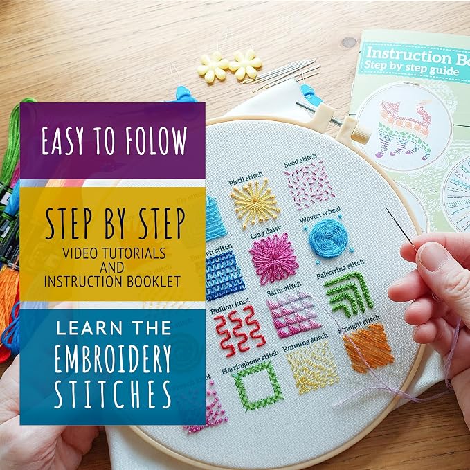 Cat Embroidery Kit for Beginners - Stamped Cross Stitch for Adults