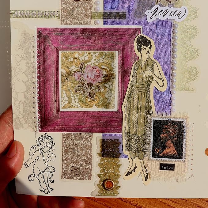CATaireen Vintage Junk Journal Ephemera Scrapbooking Supplies Translucent Vellum Paper Stickers Card Making Decal Art Aesthetic for Adults (Ephemera Lace -2)