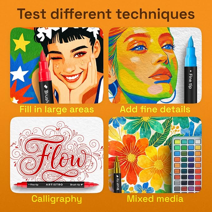 ARTISTRO 12 Dual-Tip Acrylic Paint Marker Pens for Drawing | For Fabric, Rock, Glass, Wood, & Molds, Arts & Crafts Gift for Adults, Teens, & Kids, Classroom Must Haves & School Supplies