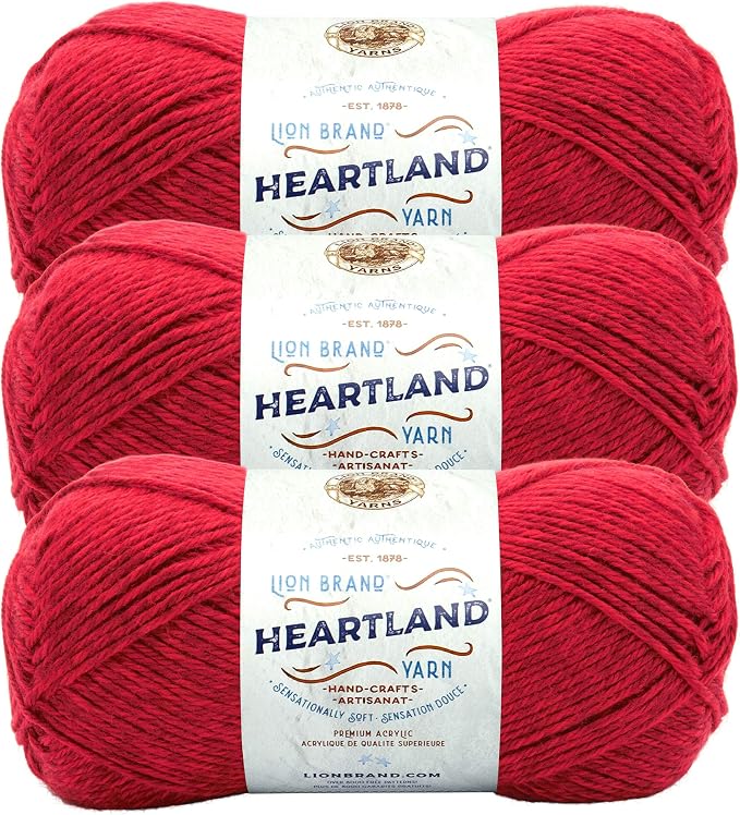 Lion Brand Yarn, Heartland Crochet Yarn, Redwood, Red, 3 Pack
