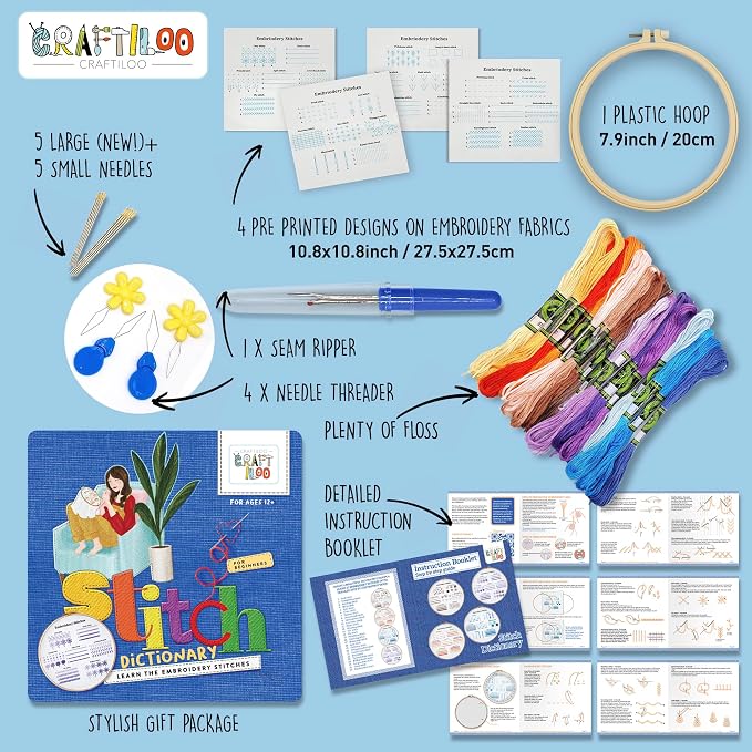 Practice Embroidery Kit for Beginners - Learn Stitches Sampler Kit