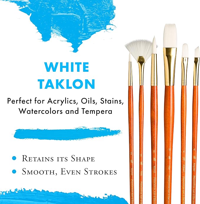 Princeton RealValue Brush Set, White Taklon, Orange Handle, 6 Piece, 1 Count