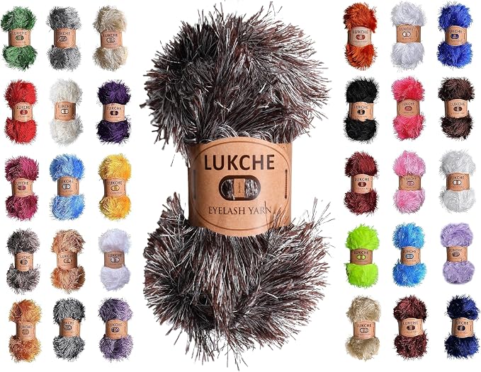 Eyelash Fun Fur Yarn Premium 100% Polyester 164 Yds (150 Mt), 3.53 Oz (100 Gr) Colorful Crochet Yarn Dıy Hand Knitting. (Brown White, 1 Skein)