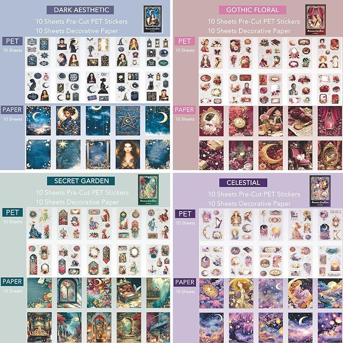 280-Piece Gothic Halloween Scrapbook Stickers & Paper Book 80 Sheets