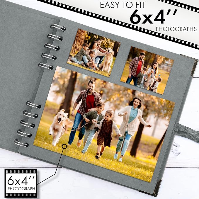 Bstorify Square Scrapbook Photo Albums 7 x 7 Inch Grey Hardcover with Ribbon Closure - Ideal for Scrapbooking, Art & Craft Projects | Hardcover with Thick 200 GSM Kraft Paper, Ideal for Your Scrapbooking Albums, Art & Craft Projects (Grey, 7 x 7 Inch)