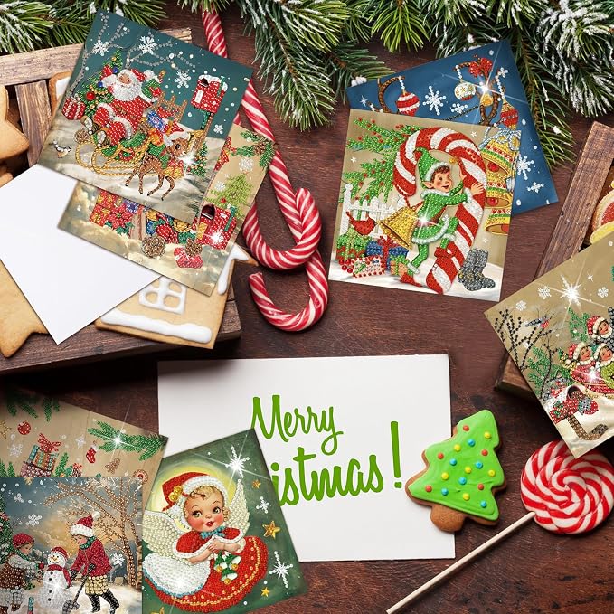 Saillong 24 Pack Vintage Christmas Diamond Art Card with Envelopes
