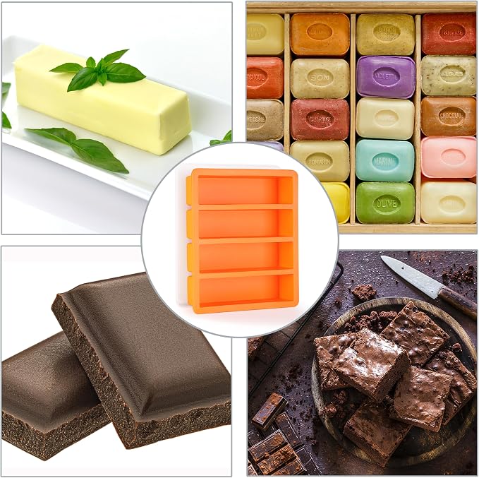 OHOLA Silicone Butter Mold Tray with Lids, Non-Stick for Chocolate, Energy Bars and Cake (1Pack, Stylish Orange Color)