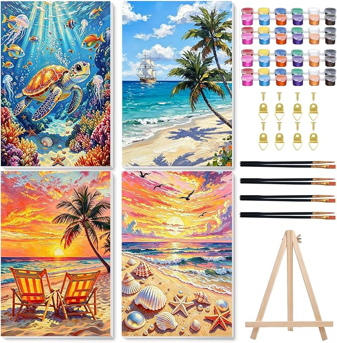 Beach Paint by Number for Adults, Paint by Numbers Kit for Adults 8x12 Inch