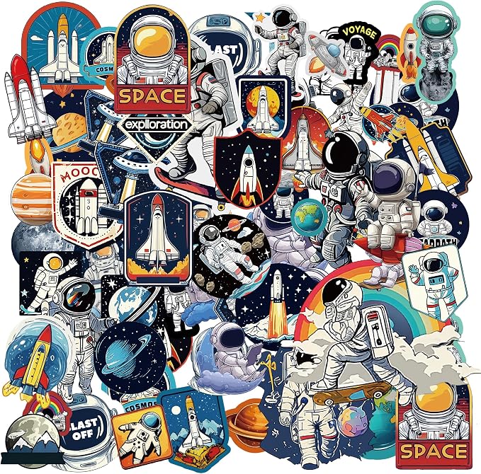 24 Sheets Space Stickers - 450+ Vibrant Planets, Astronauts and Rockets Decal Sticker Book for DIY Craft, Scrapbooking, Journaling and Laptop Decoration, Outer Space Stickers, Men, Women