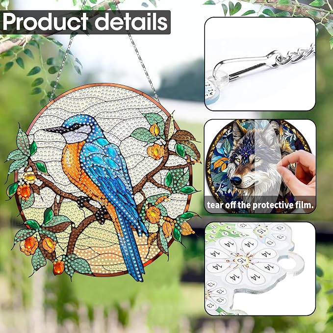 SKRYUIE Bird Hanging Pearl Diamond Art Kits for Adults Suncatcher A52 | Special Shaped Crystal DIY Hanging Diamond Painting Kit, Gift for Mother Spring Summer Window Wreath Decor 7.91 x 7.76 Inch