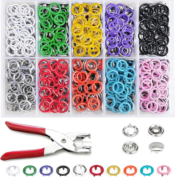150 Sets Metal Snap Buttons with Pliers, 600 PCS Multicolor Mixing Hollow Sewing Snap Fasteners for DIY Crafting Clothing (9.5mm)