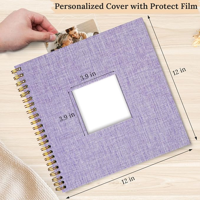 12"x12" Scrapbook Photo Album Linen Cover 40 Sheets 80 Pages White Paper | Pueple Hardcover Kraft White Pages Memory Book, for Travel Wedding Guest Book Christmas Baby Shower Fits 4x6 & Instant Photos