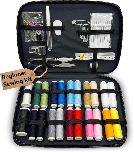 Vellostar Beginner Sewing Kit for Adults and Kids, 22 Threads, Travel Case | Small beginner hand sew kit with sewing supplies, needles, scissors, thimble for home, travel, & emergency clothing repairs