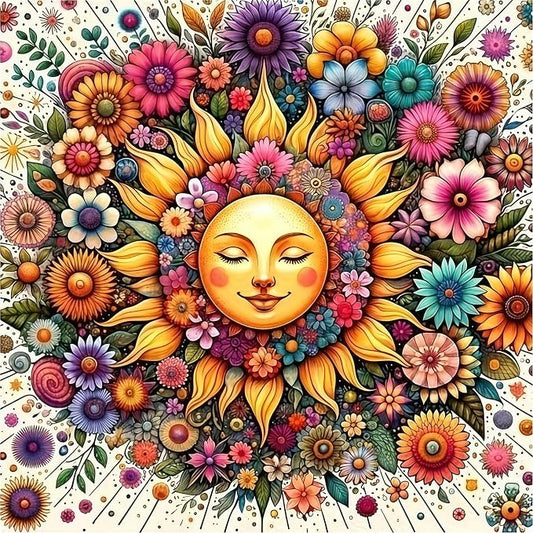 CHWGLFGG 5D Sun Face Diamond Art Kits for Adults Beginners 13.8x13.8 Inch | Vintage Floral Mandala Diamond Painting Kit, DIY Full Round Drill Paint by Diamonds Dot Gem Art for Adult, Home Wall Decor
