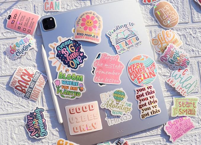 200PCS Affirmation Stickers by Puraesla, Holographic Motivational Sticker Pack, Positive Journal Encouraging Shiny Quotes for Kids, Teachers, Classroom, Waterproof Scrapbook Supplies (200)