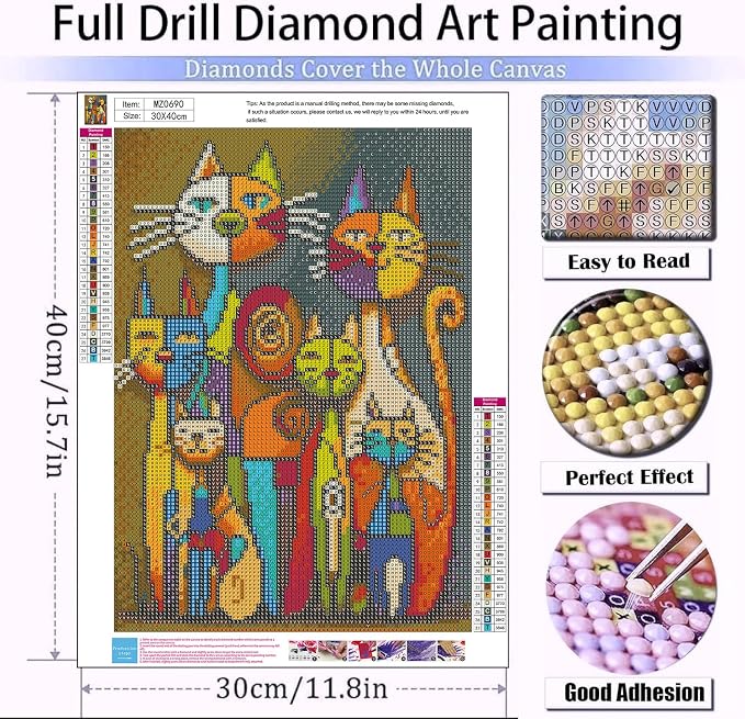 mrpwnle Diamond Art Kits for Adults, Cat Diamond Painting Kits 12x16inch