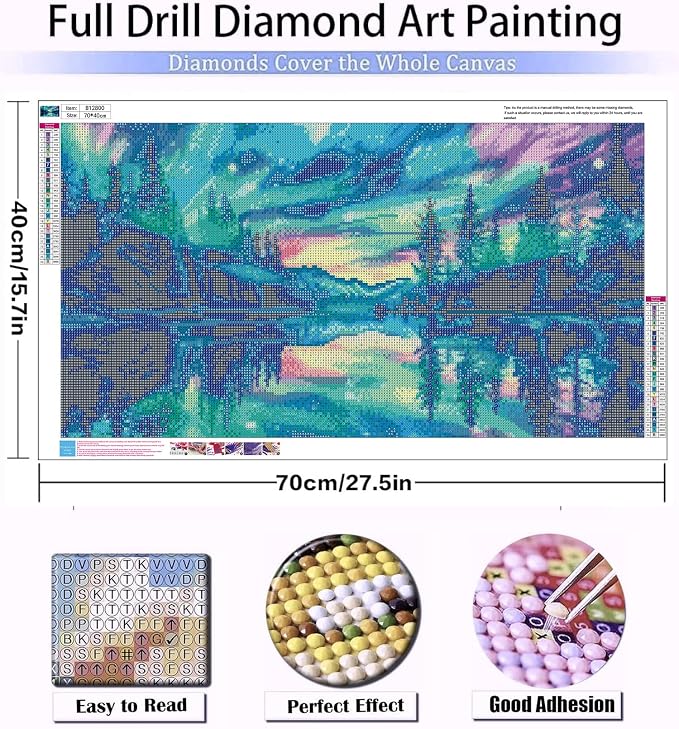 5D Diamond Art Kits for Adults Large Size Diamond Painting Kit 27.6x15.8in | Extra Large Northern Lights Diamond Art Kit for Adult, DIY Large Size Aurora Diamond Dots Gem Art Kits for Home Decor Gift