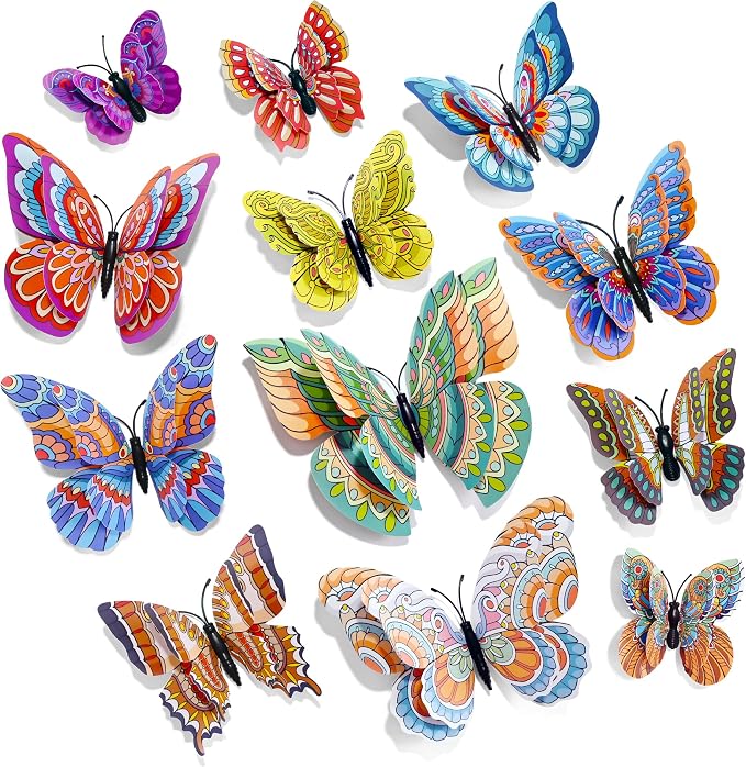 SAOROPEB 3D Butterfly Wall Decor, 24 Pcs Landscape Butterfly Decorations