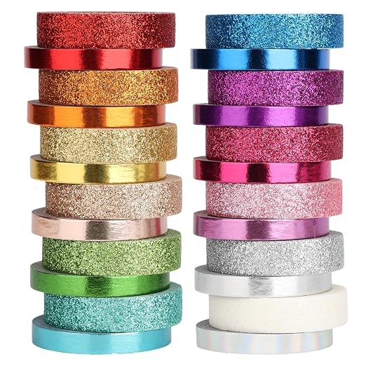 Mr. Pen- Glitter Washi Tape Set, 24 Rolls, 6mm/10mm | Thin Metallic Decorative Tape Set for Bullet Journal, Scrapbook, Arts, Crafts, Planners and Gift Packaging