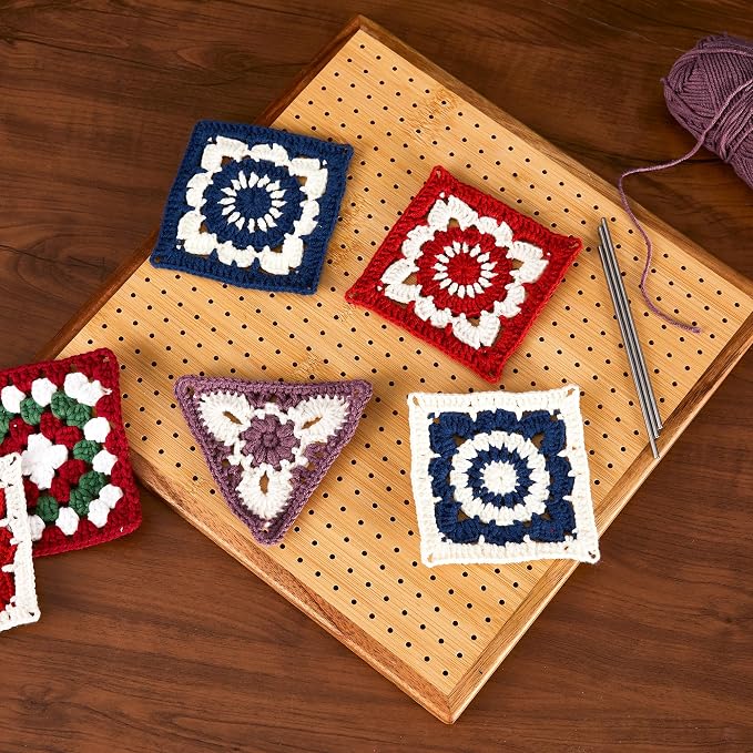 11.8" Crochet Blocking Board & 20 Pins Pegs,Granny Square Blocking Board | For Crochet Projects, Bamboo Blocking Boards for Crocheting and Knitting, Wooden Gifts for Crocheter