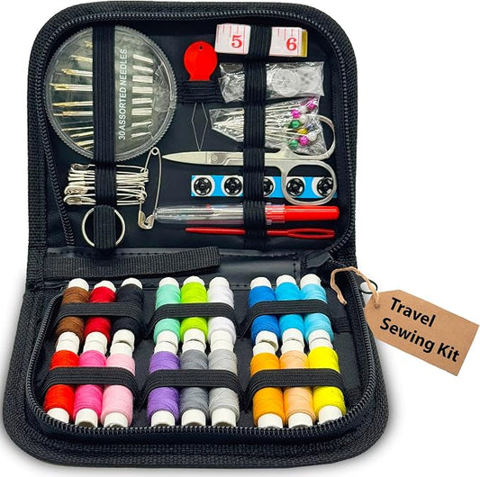Vellostar Mini Hand Sewing Kit for Adults, Small Travel Case, 18 Threads | This travel sewing kit adds a needle threader, seam ripper, safety pins and measuring tape, not just thread and needles