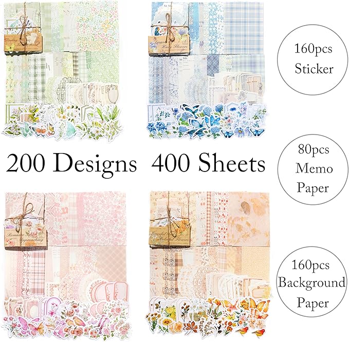 400 Sheets Scrapbook Papers Journaling Stickers Scrapbooking Supplies Kit Junk Journal Supplies Decorative Craft Stickers for Planner, Bullet Journal Collage Card Embellishment Retro Crafts