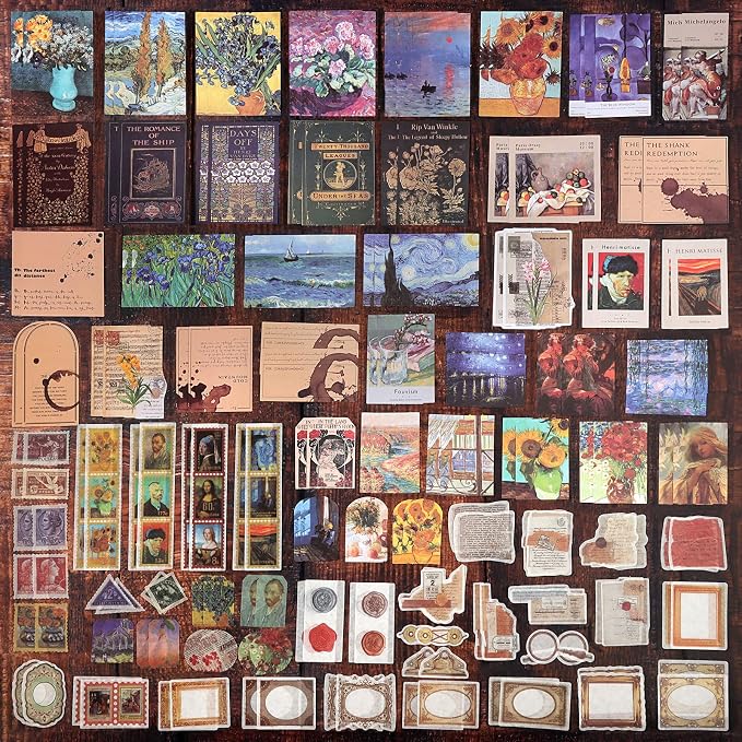 Draupnir 200pcs Vintage Junk Journal Supplies,Scrapbook Supplies Scrapbooking Paper and Stickers Ephemera For Art Aesthetic Journaling Kit Collage(Art)