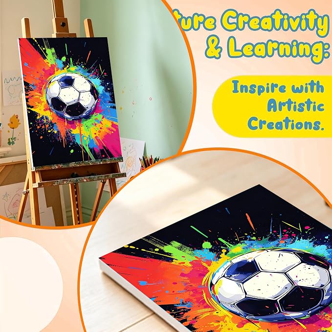 Soccer Paint by Numbers Kit for Kids with Framed Canvas - with Wooden Easel | Ball Sports Paint by Numbers for Kids Ages 8-12, Easy Acrylic Oil Painting Kits with Nice Gift Box for Wall Decor (12x8 inch)