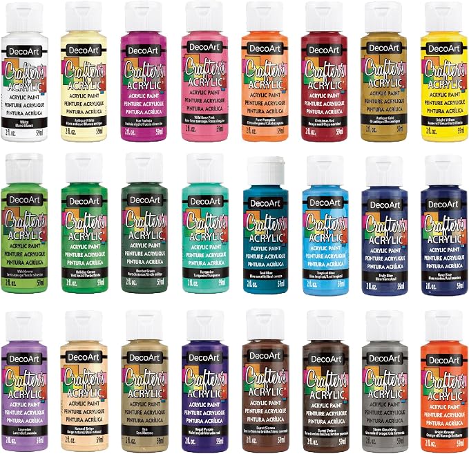 DecoArt Crafter’s Acrylic Paint Set – Popular Colors, 24 Bottles (2 fl oz) – Easy Craft Paints, Classrooms, Art Projects & DIY Crafts