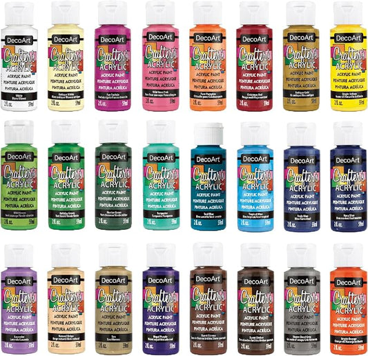 DecoArt Crafter’s Acrylic Paint Set – Popular Colors, 24 Bottles (2 fl oz) – Easy Craft Paints, Classrooms, Art Projects & DIY Crafts